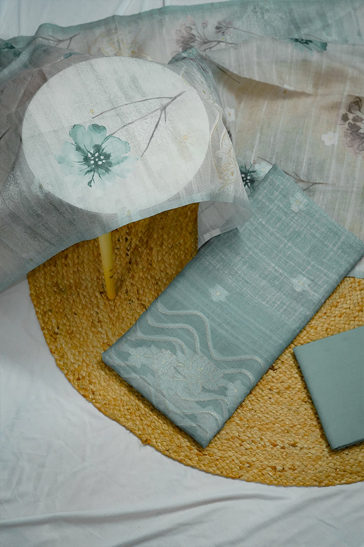 Pastel Green Printed Salwar Set with Subtle Embroidery