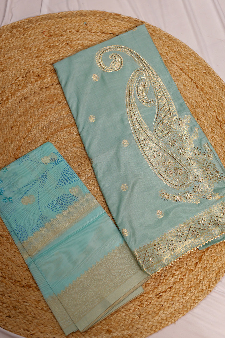 Peach Embroidered Cotton Suit with Elegant Zari Detailing