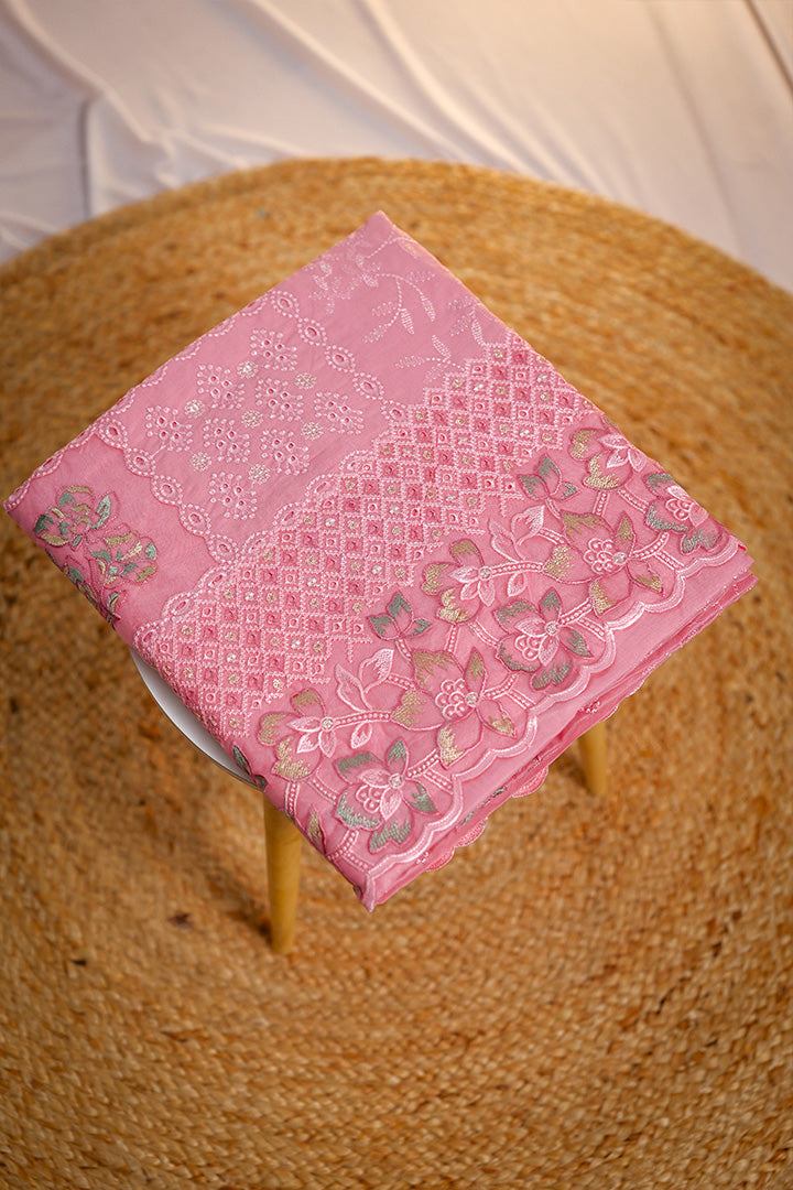 Lavender Cotton Suit with Thread and Cutwork Embroidery