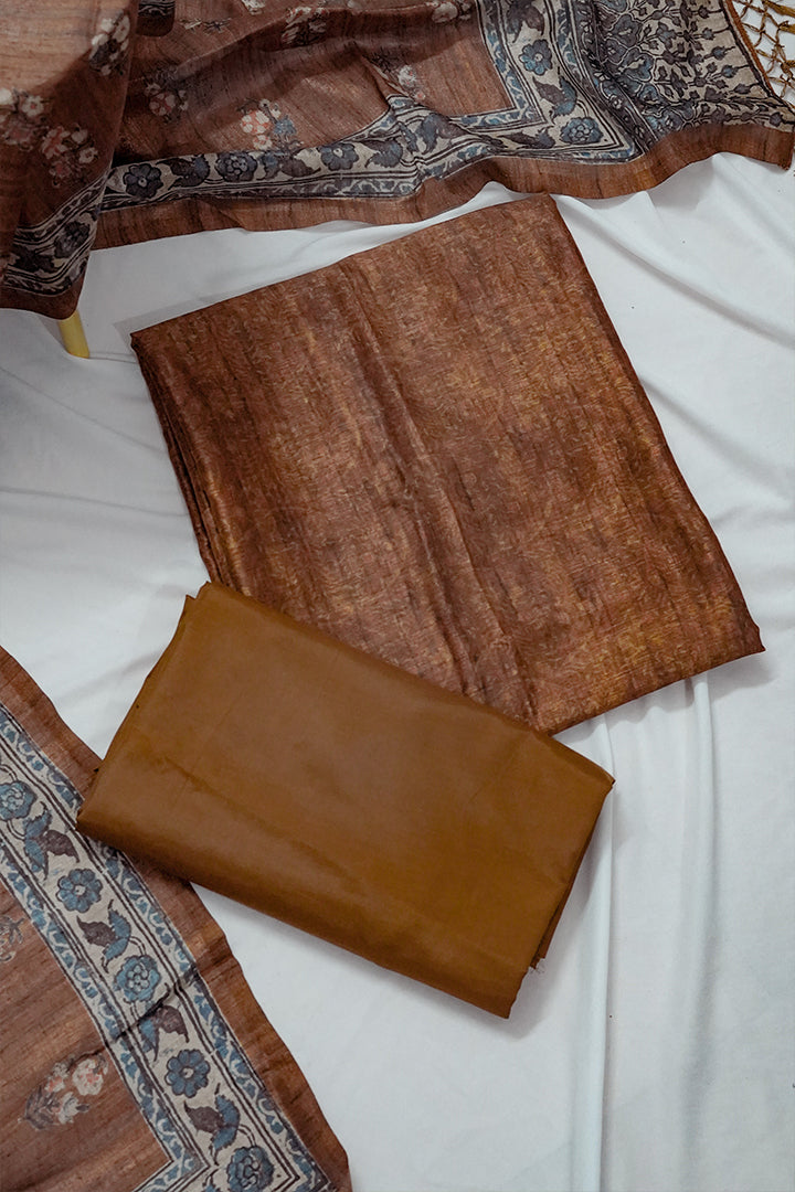 Classic Brown Printed Salwar Set with Contrast Dupatta