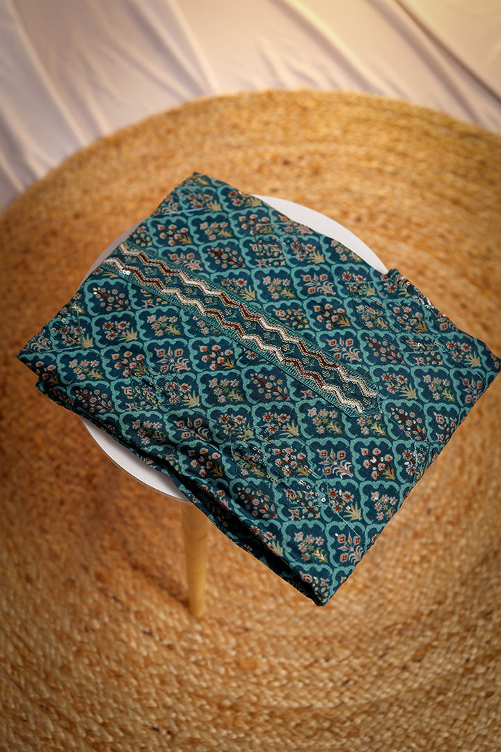 Silk Top with Embroidered Dupatta & Rayon Bottom