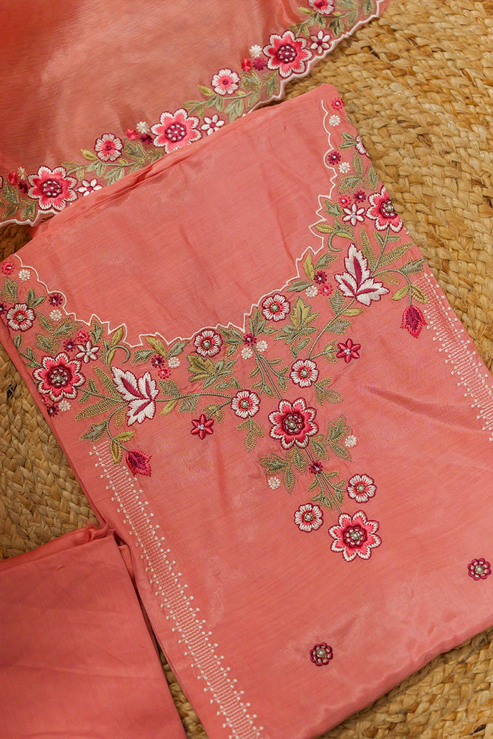 Charming Peach Moonga Silk Ensemble with Dupatta