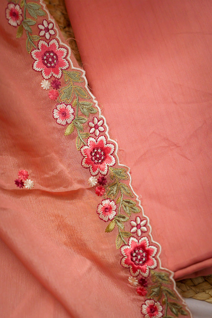 Charming Peach Moonga Silk Ensemble with Dupatta