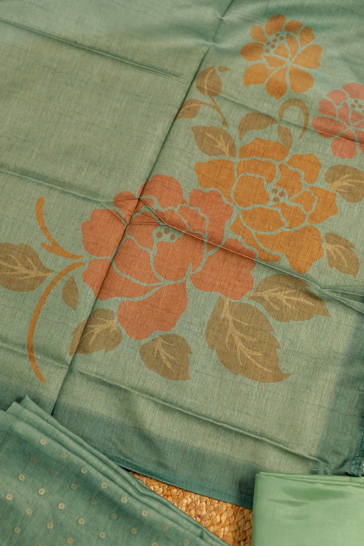 Elegant Silk Line Top with Printed Dupatta