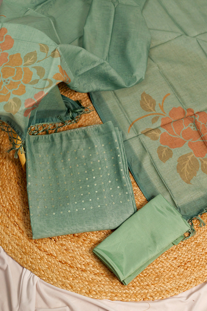 Elegant Silk Line Top with Printed Dupatta