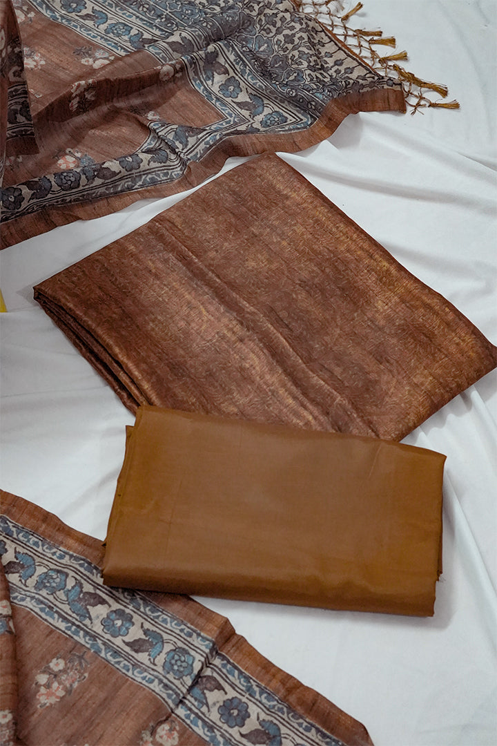 Classic Brown Printed Salwar Set with Contrast Dupatta