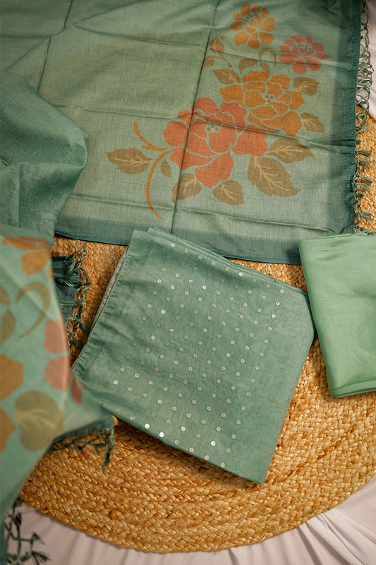 Elegant Silk Line Top with Printed Dupatta