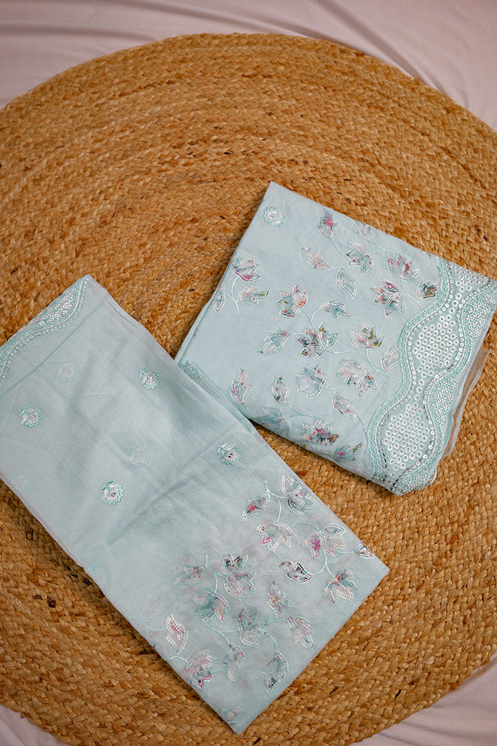 Blush Pink Cotton Suit with Floral Embroidery and Scalloped Detailing