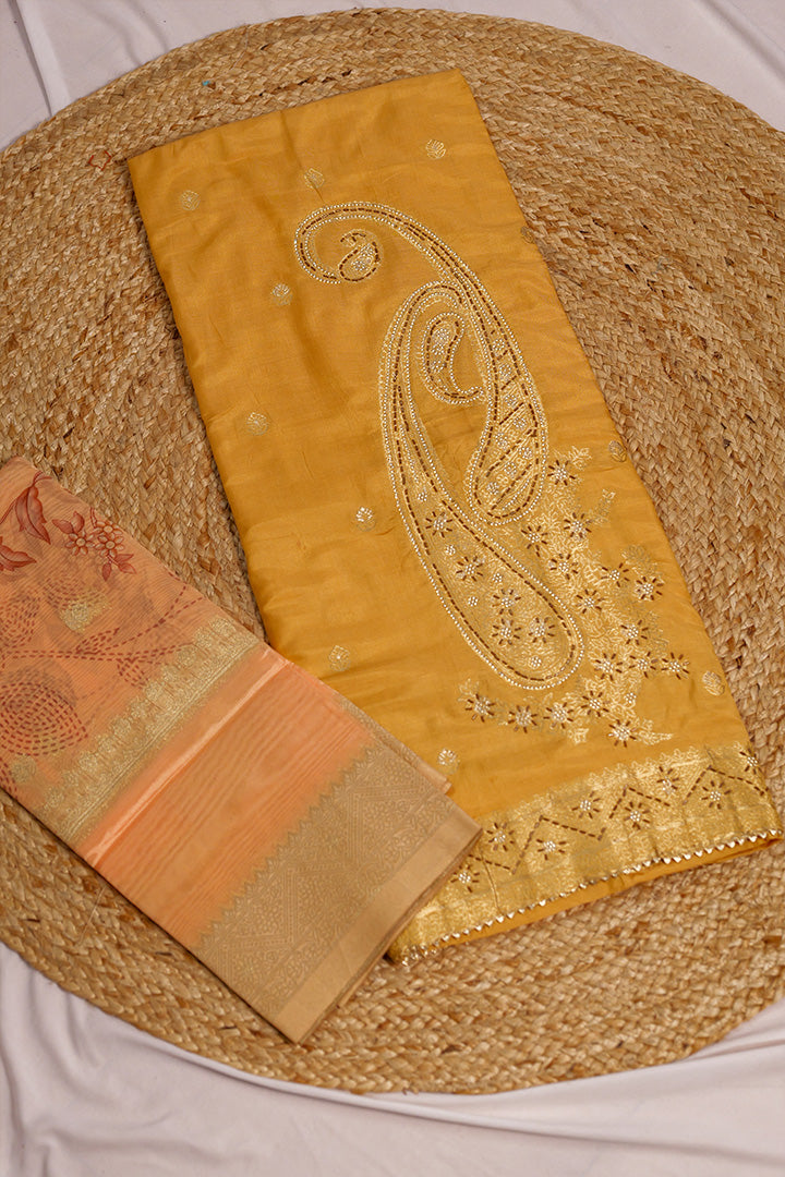 Peach Embroidered Cotton Suit with Elegant Zari Detailing