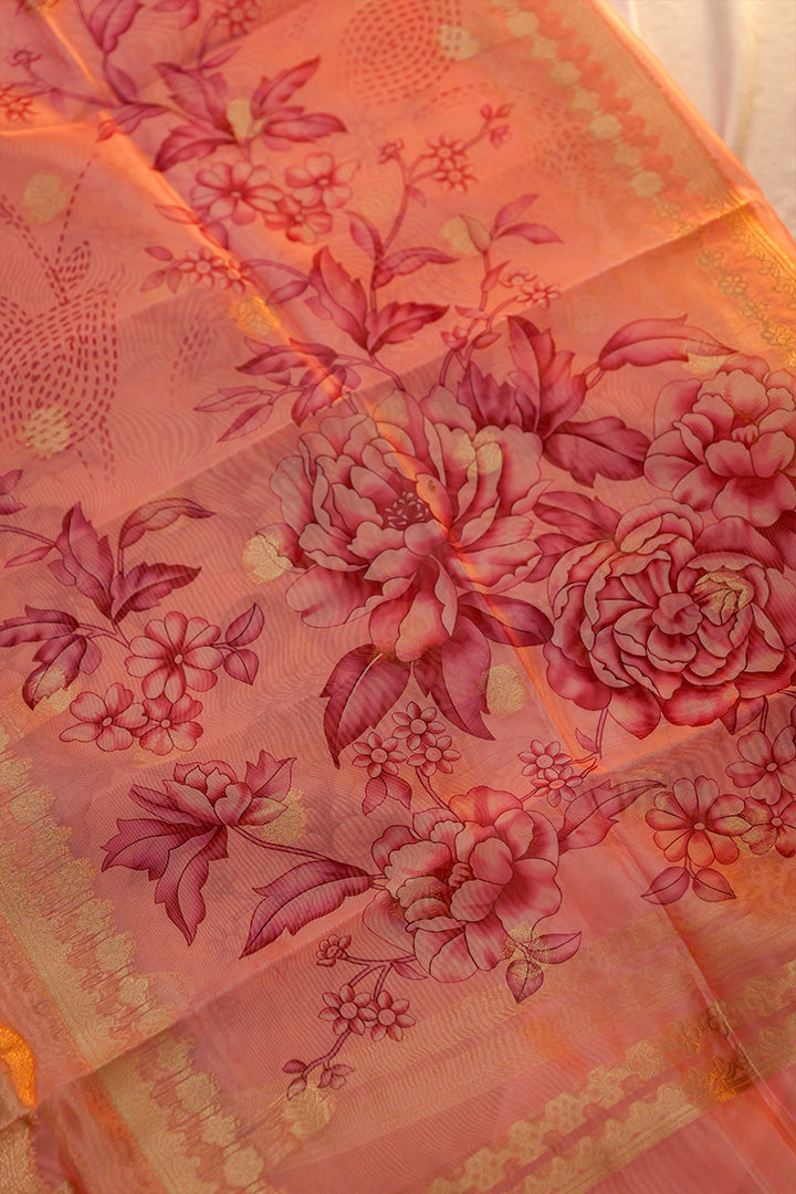 Peach Embroidered Cotton Suit with Elegant Zari Detailing