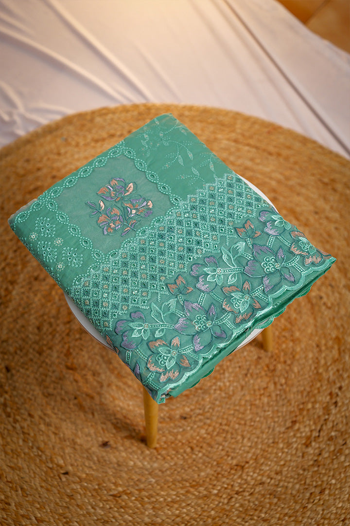 Lavender Cotton Suit with Thread and Cutwork Embroidery