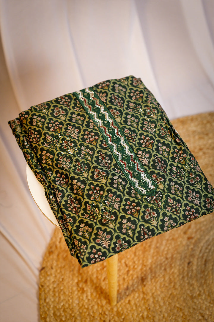 Silk Top with Embroidered Dupatta & Rayon Bottom