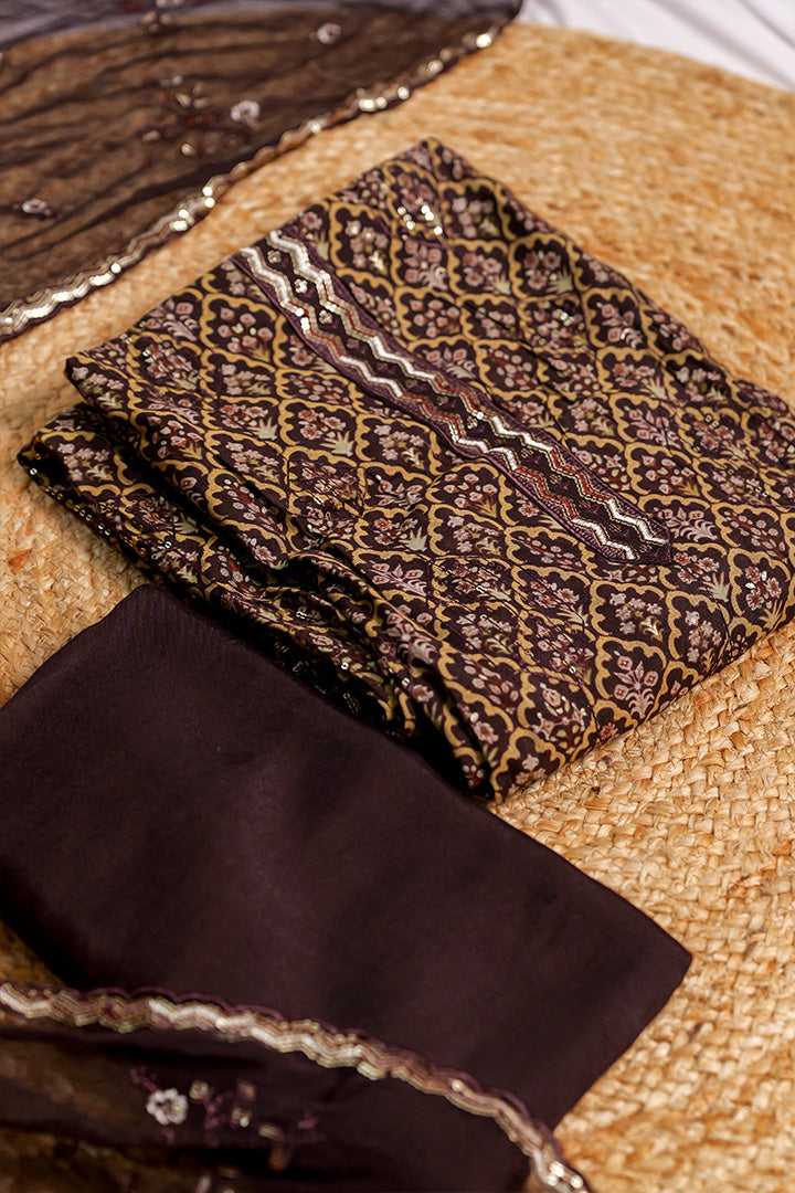 Silk Top with Embroidered Dupatta & Rayon Bottom