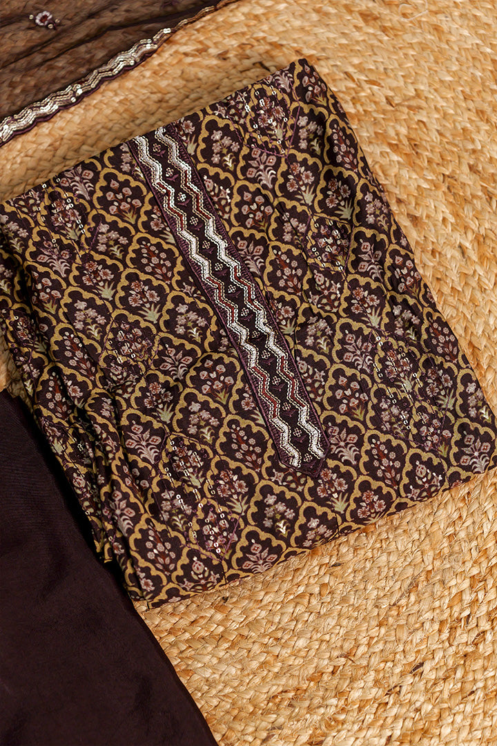 Silk Top with Embroidered Dupatta & Rayon Bottom