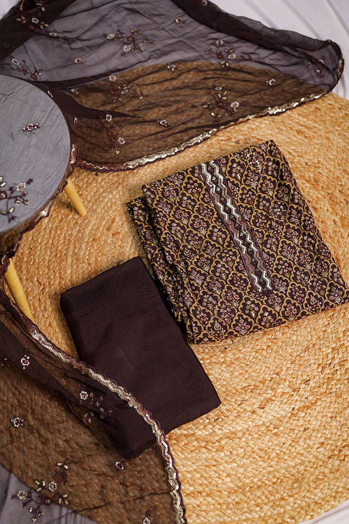 Silk Top with Embroidered Dupatta & Rayon Bottom