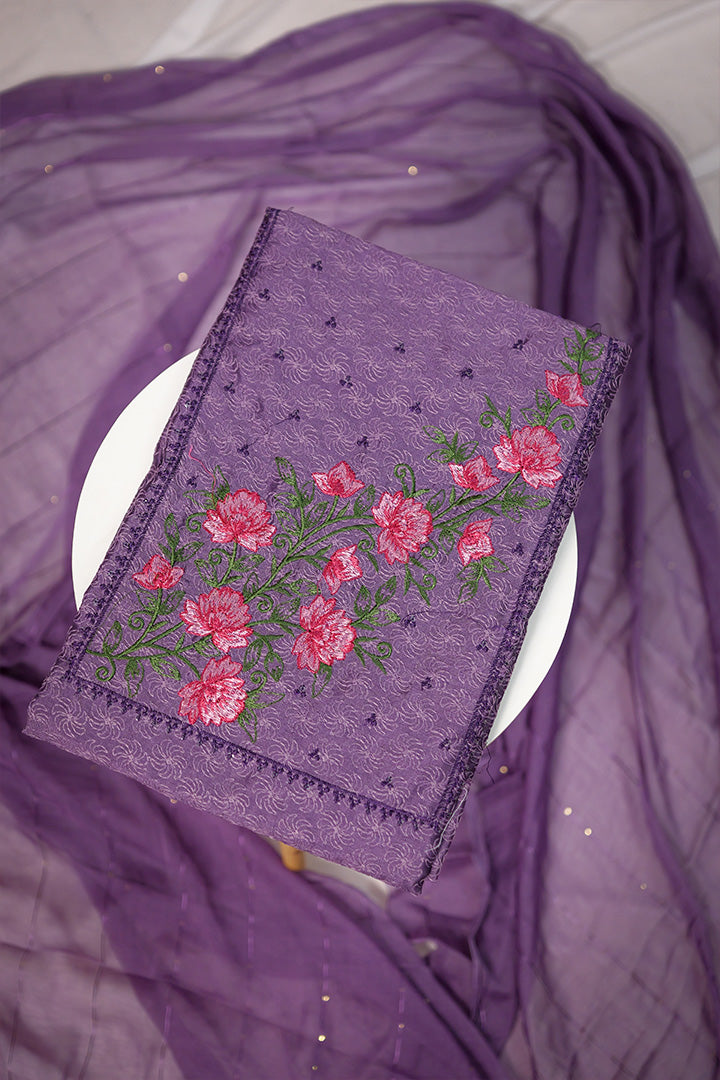 Elegant Green Unstitched Salwar Suit with Pink Floral Embroidery & Sequins Work