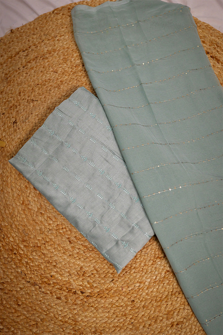 Soft Lavender Unstitched Salwar Suit with Subtle Thread Detailing & Organza Dupatta