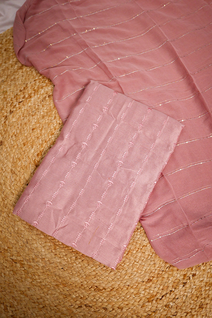 Soft Lavender Unstitched Salwar Suit with Subtle Thread Detailing & Organza Dupatta