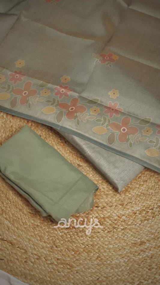 Lavender Floral Embroidered Silk Linen Unstitched Salwar Suit with Dupatta