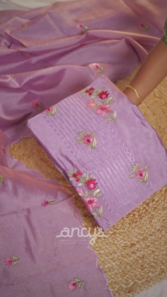 Sunlit Blossom Cotton Silk Dress Material with Embroidered Floral Work